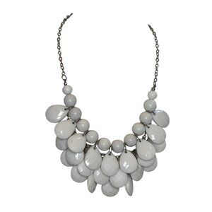 White Teardrop Beaded Statement Necklace With Adjustable Silver Chain